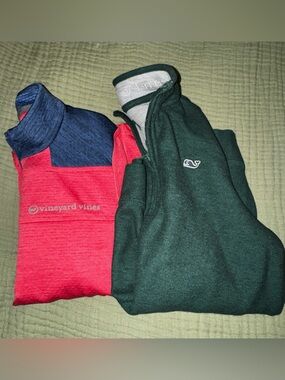 Vineyard Vines Kids Green Quarter-Zip and Red/Navy Pullover Set